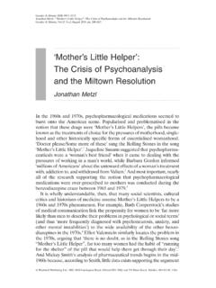 ‘Mother’s Little Helper’: The Crisis of Psychoanalysis and ...