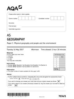 Question paper: Paper 1 Physical geography and people …