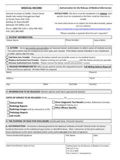 MEDICAL RECORD Authorization for the Release of Medical ...