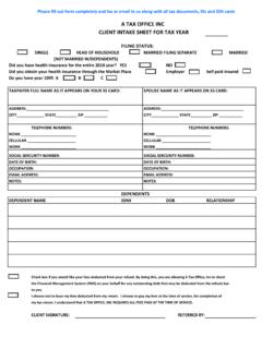 A TAX OFFICE INC CLIENT INTAKE SHEET FOR TAX YEAR