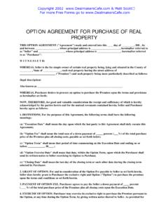OPTION AGREEMENT FOR PURCHASE OF REAL …