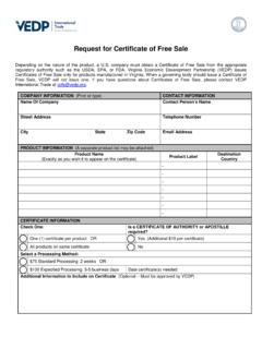 Request for Certificate of Free Sale