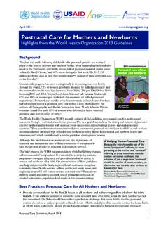 Postnatal Care for Mothers and Newborns - WHO