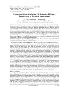 Productivity Growth in Indian Oil Refineries: Efficiency ...