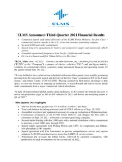 ELMS Announces Third-Quarter 2021 Financial Results