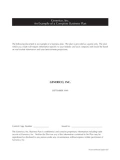 Generico, Inc. An Example of a Complete Business Plan