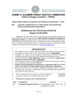 Notification No: PSC/Exam/2018/38 Dated: 25.05