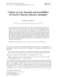 Culture as text: hazards and possibilities of Geertz’s ...