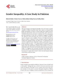 Gender Inequality: A Case Study in Pakistan