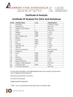 CITRIC ACID ANHYDROUS - Arrow Fine Chemicals