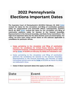 2022 Pennsylvania Elections Important Dates