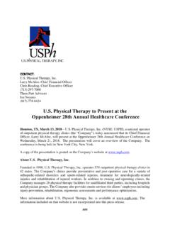 U.S. Physical Therapy to Present at the Oppenheimer 28th ...