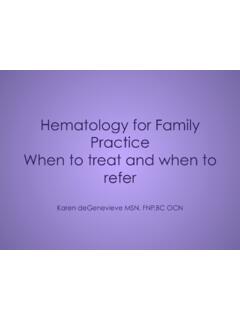 Hematology for Family Practice When to treat and when to refer