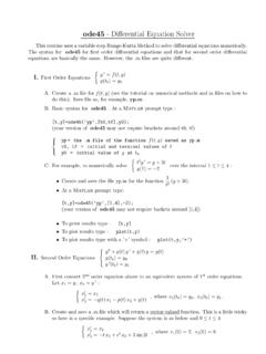 ode45 - Di erential Equation Solver