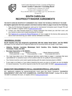 SOUTH CAROLINA RECIPROCITY/WAIVER AGREEMENTS