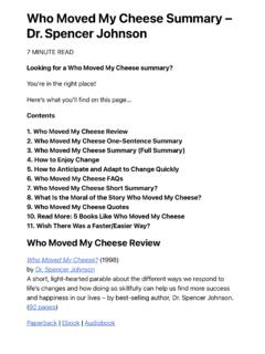 Who Moved My Cheese Summary – Dr. Spencer Johnson