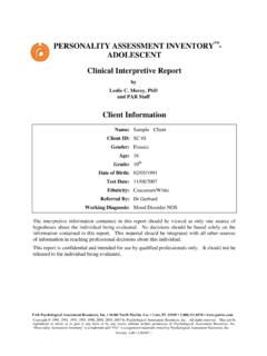 PERSONALITY ASSESSMENT INVENTORY ADOLESCENT …