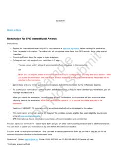 Nomination for SPE International Awards Sample