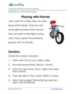 Reading Comprehension Story Playing With Friends
