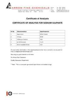 CERTIFICATE OF ANALYSIS FOR SODIUM SULPHATE