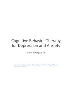 Cognitive Behavior Therapy for Depression and Anxiety