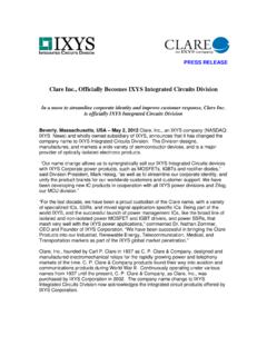 Clare Inc., Officially Becomes IXYS Integrated Circuits ...