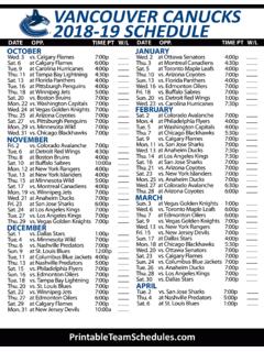 VANCOUVER CANUCKS 2018-19 SCHEDULE