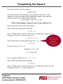 Completing the Square - University Academic Success …