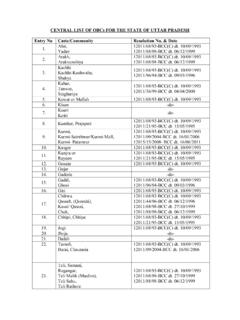CENTRAL LIST OF OBC FOR THE STATE OF UTTAR …