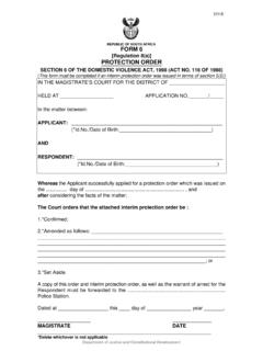 REPUBLIC OF SOUTH AFRICA FORM 6 PROTECTION ORDER