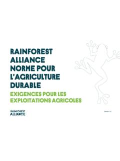 RAINFOREST ALLIANCE NORME POUR L’AGRICULTURE …