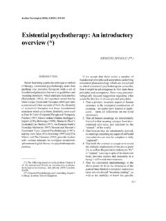 Existential psychotherapy: An introductory …