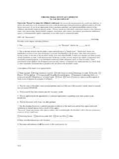 VIRGINIA SMALL ESTATE ACT AFFIDAVIT Va. Code §64.2 …