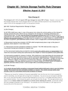 Chapter 85 - Vehicle Storage Facility Rule Changes