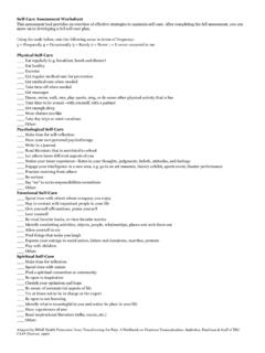 Self-Care Assessment Worksheet Physical Self-Care