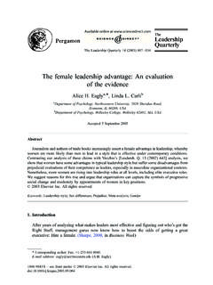 The female leadership advantage: An evaluation of the …