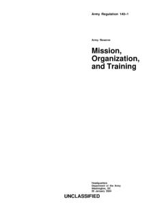 Army Reserve Mission, Organization, and Training