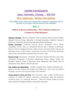 CENTRE FOR RESEARCH Anna University, Chennai - 600 025 …