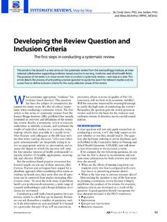 Developing the Review Question and Inclusion Criteria