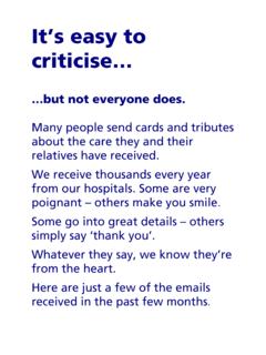 It’s easy to criticise… - Colchester Hospital University