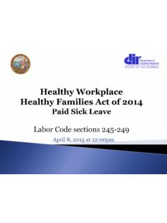 Healthy Workplace Healthy Families Act of 2014 Paid Sick …