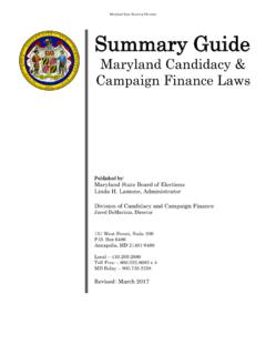 Maryland Candidacy &amp; Campaign Finance Laws