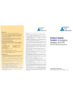 Patient Safety Toolkit: Ambulatory Surgery and VTE