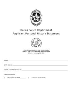 Dallas Police Department Applicant Personal …