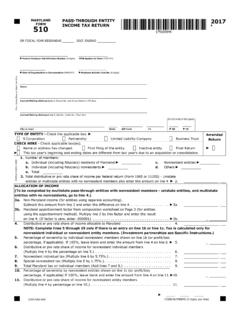 MARYLAND PASS-THROUGH ENTITY 2017 FORM INCOME …