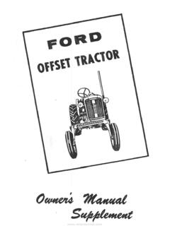 Ford Offset Tractor - Owner's Manual Supplement