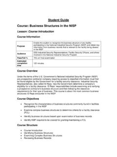 Student Guide Course: Business Structures in the NISP