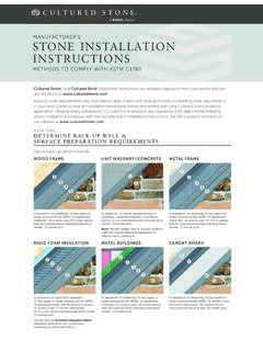 MANUFACTURER’S STONE INSTALLATION INSTRUCTIONS