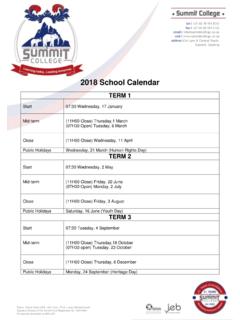 2018 School Calendar - summitcollege.co.za