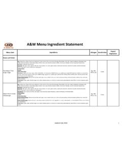 A&amp;W Menu Ingredient Statement - A&amp;W Restaurants